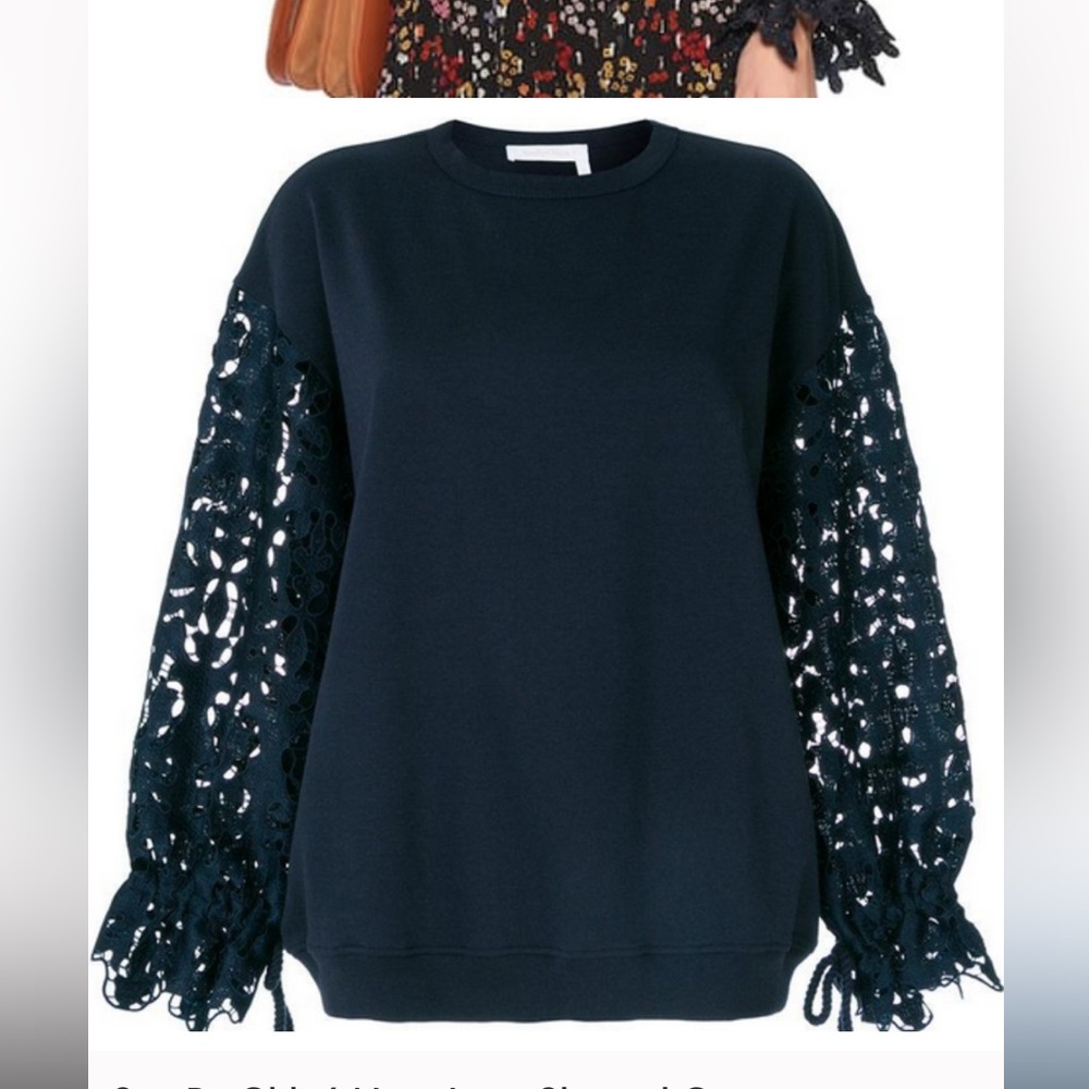 See By Chloe Navy Lace Sleeve Top